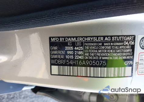 2006 Mercedes-Benz C 280 Luxury из США, поврежденный, VIN WDBRF54H16A905075